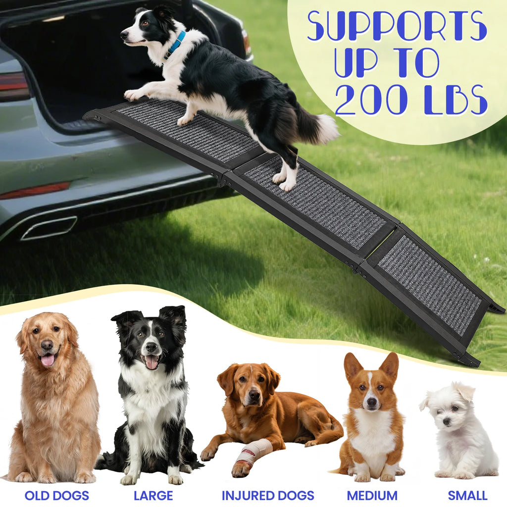 Folding Dog Ramp For Car, Pet Ramps For Large Dogs With Non-Slip Rug Surface Portable