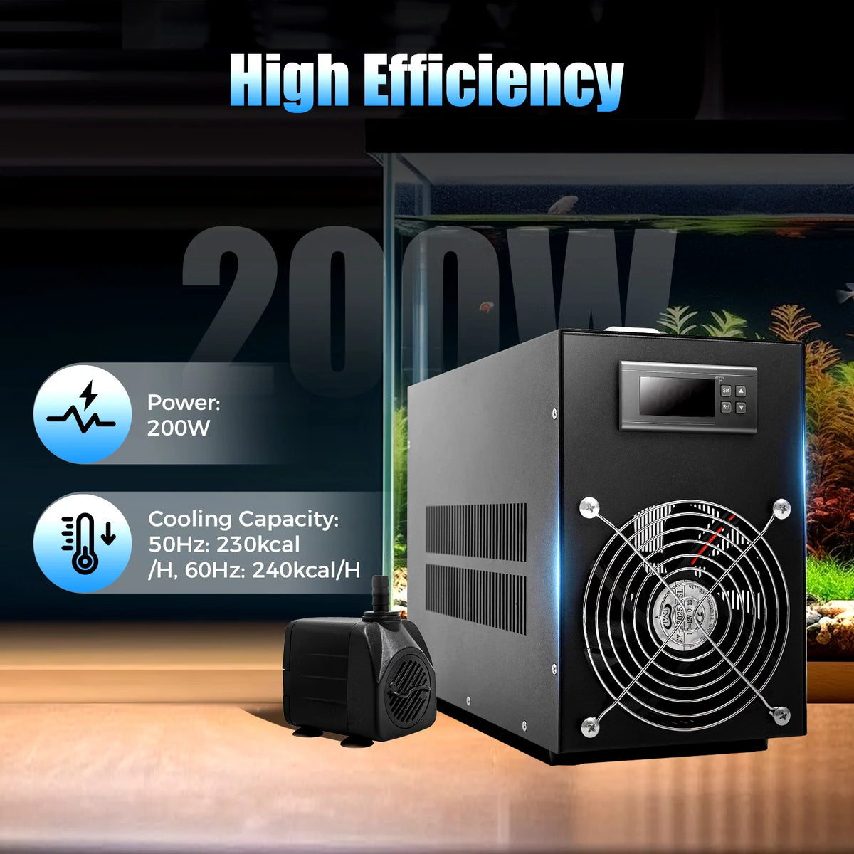 Aquarium Chiller with Digital Display 15.85 Gal Fish Tank Cooling Machine -58~230℉ Adjustable Temp Aquarium Cooling Machine 200W