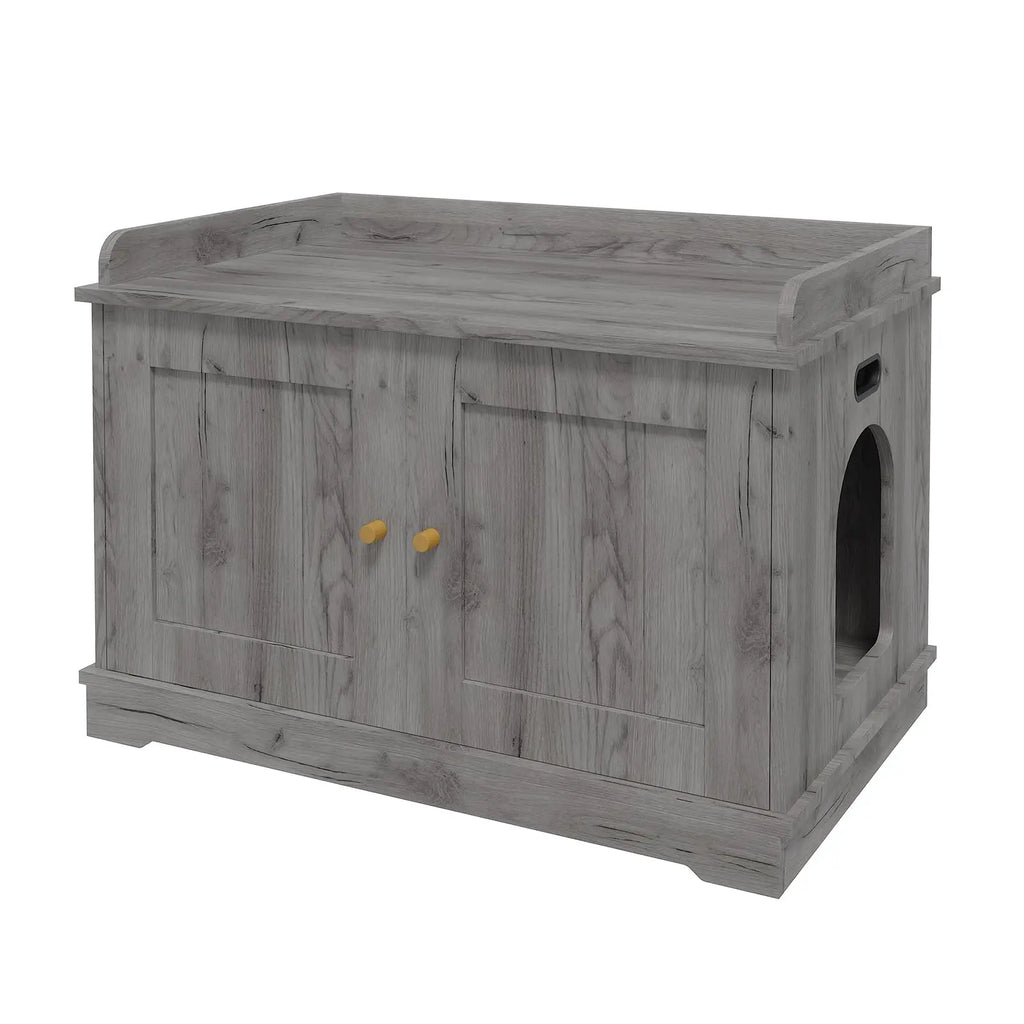 31.5 Inch Wooden Cat Litter Box Enclosure With Barn Door Ventilated Large Pet House Furniture