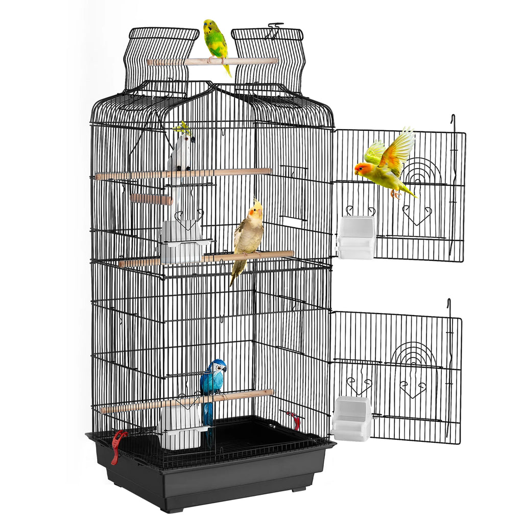 Open Top Large Parrot Bird Cage Hanging Bird Cage with Swing and Perch