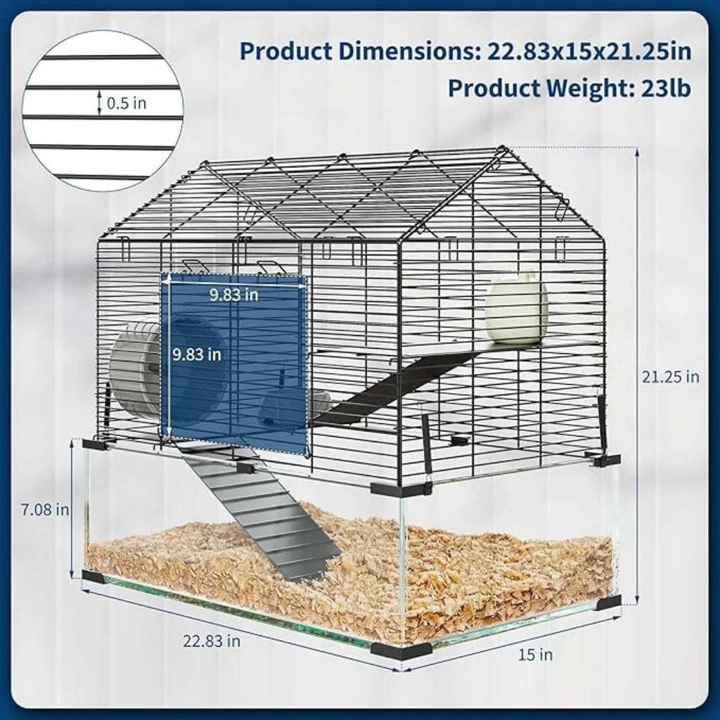 3 Tiers Large Enclosure, Metal Enclosure + Glass Small Animal Cage