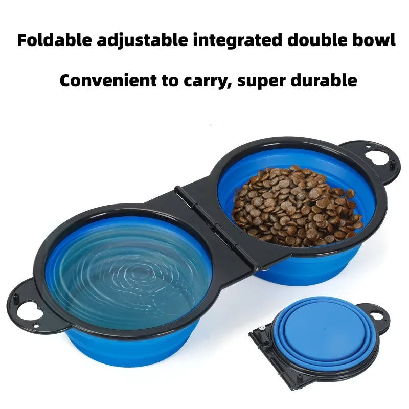 1-piece 2-in-1 foldable dual bowl feeding Water bowl portable outdoor travel dog and cat