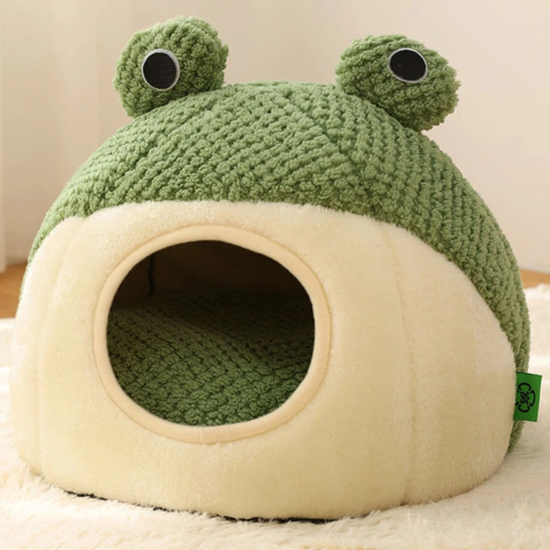 Frog Shape Enclosed Warm Pet Nest Den For Cat Kitten Small Puppy