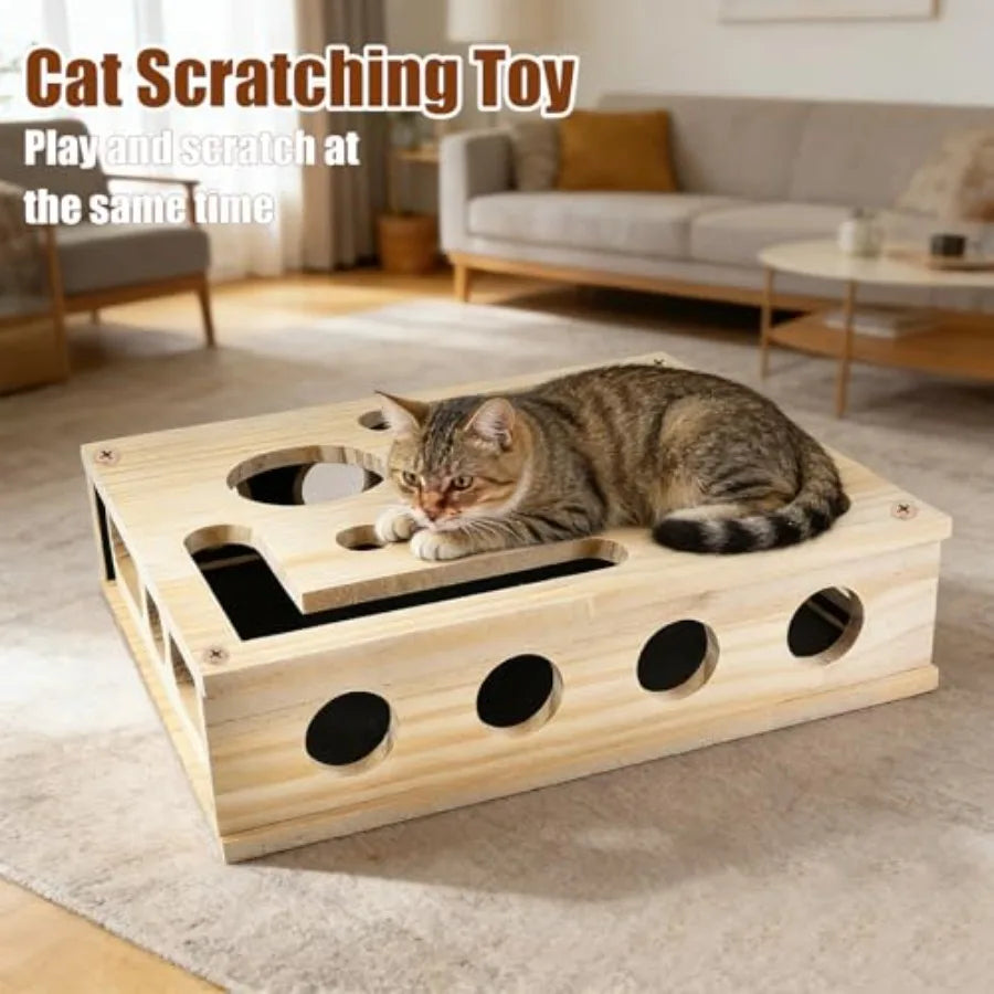 Reinforced Cat Nail File Scratcher Box Enrichment Puzzle Toy for Indoor Cats Sandpaper Claw Care