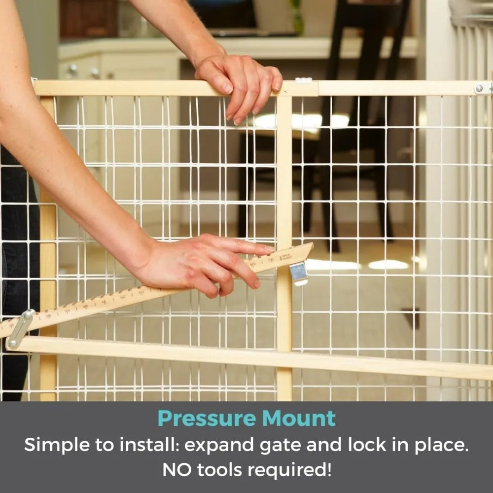 Adjustable Extra-Wide Wooden Baby Gate for Doorways - Pressure Mounted