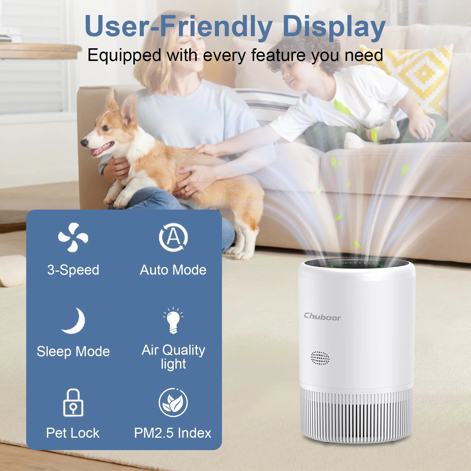 Smart Air Purifier for Bedroom Home, HEPA Air Purifier for Bedroom Living Room Pets