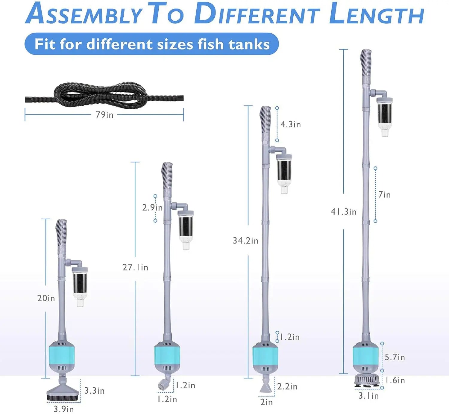 5-in-1 Electric Aquarium Gravel Cleaner, Automatic Fish Tank Vacuum, Water Changer, Sand Washer and Filter Siphon