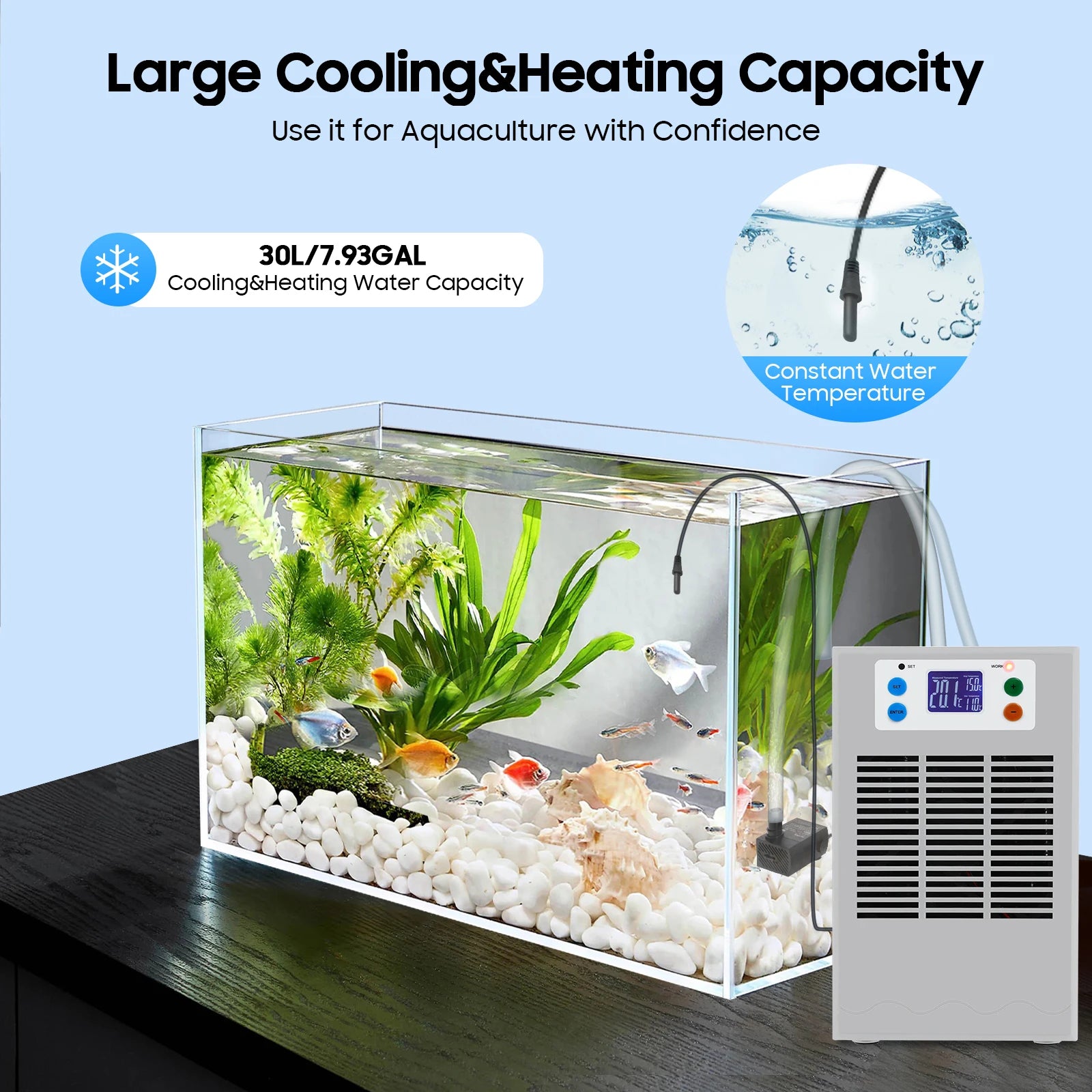 100w Fish Tank Hot And Cold Water Machine 110v Us Plug Led Display Suitable For Seawater Freshwater Coral Reef Tanks