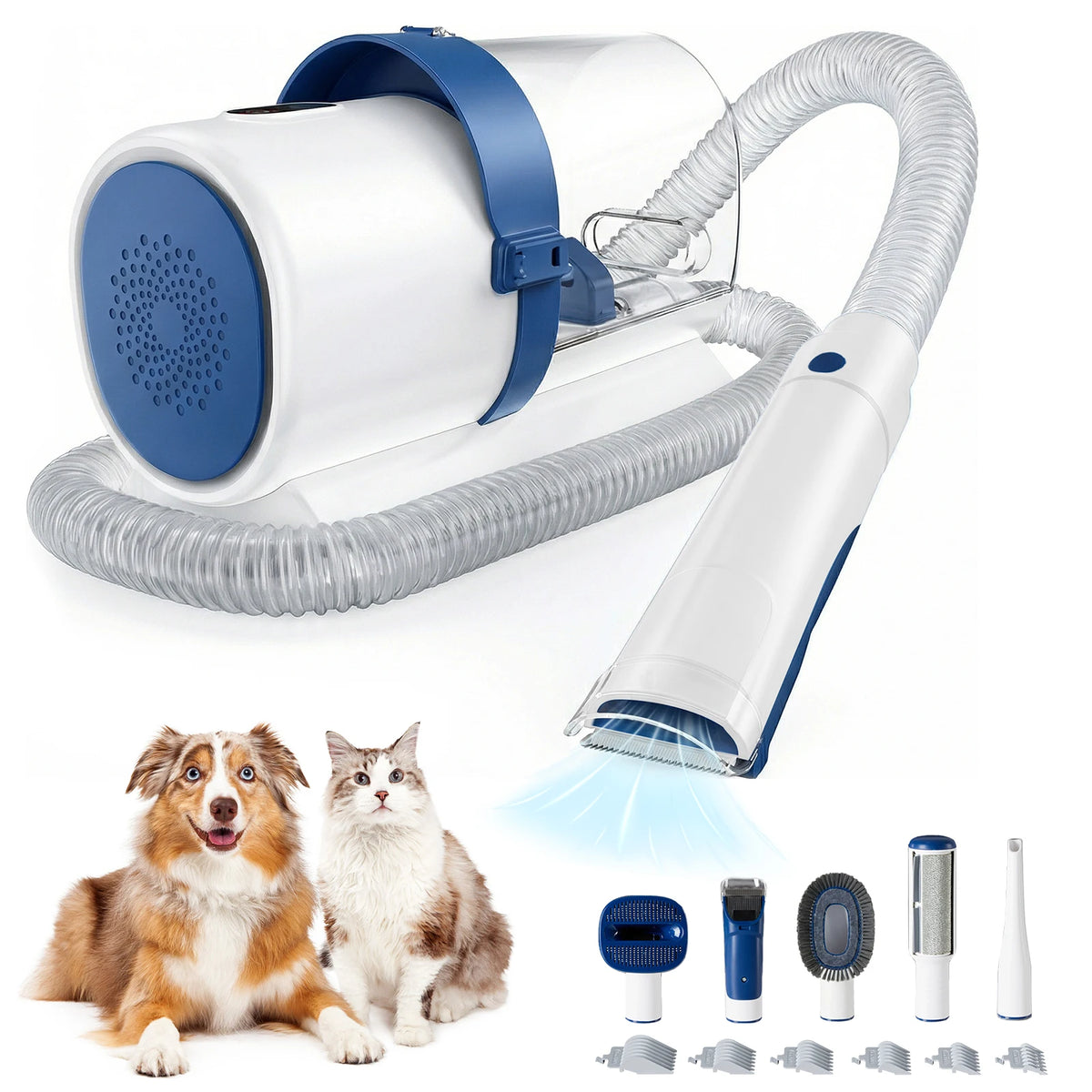 2.5L Professional Pet Grooming Vacuum Kit 3 Suction Modes and 5 Groomer Tools with Cordless Low Noise Clippers for Cats, Dogs and Rabbits