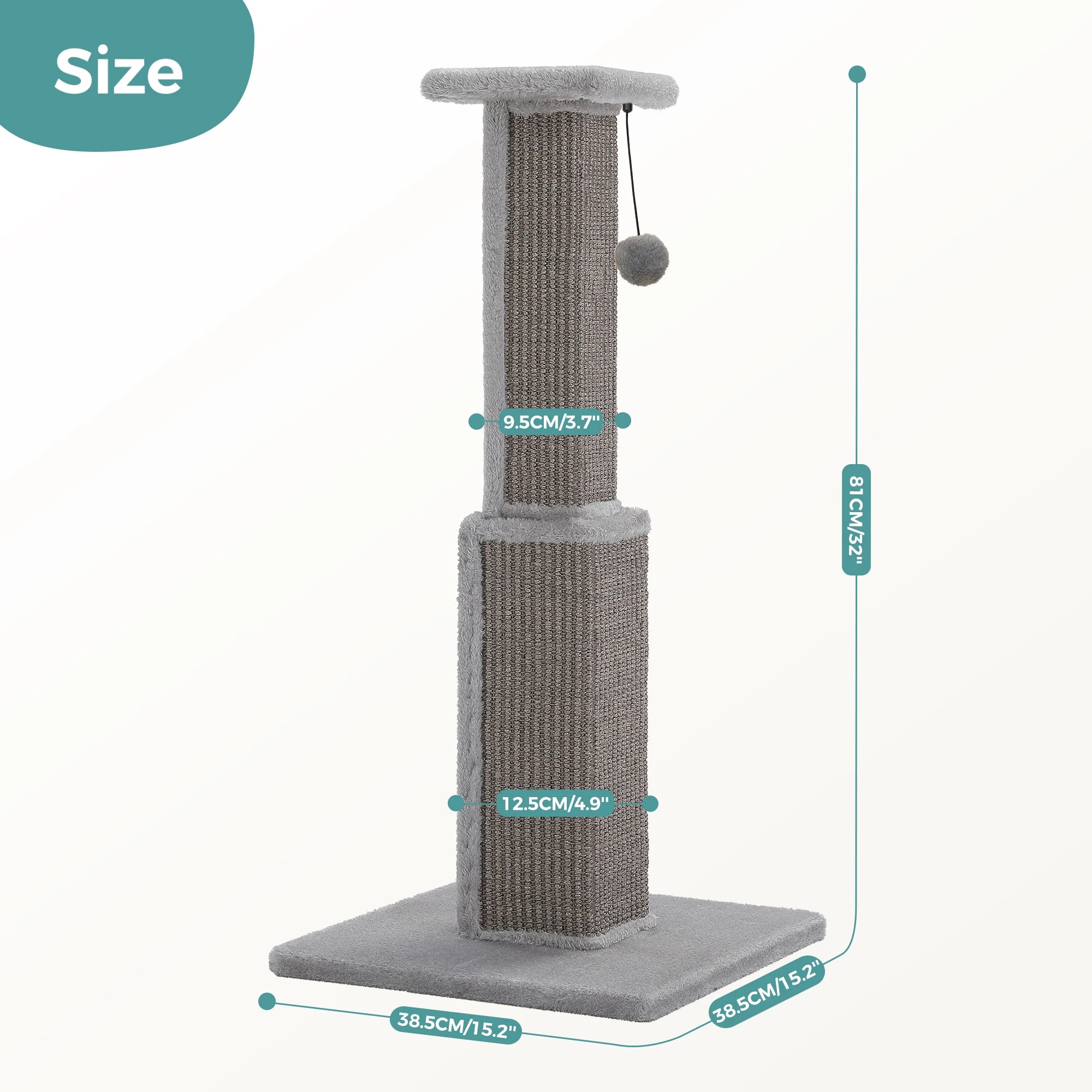 Large Cat Scratching Post for Indoor Cats with Woven Sisal Dangling Ball Tall Cat Scratcher