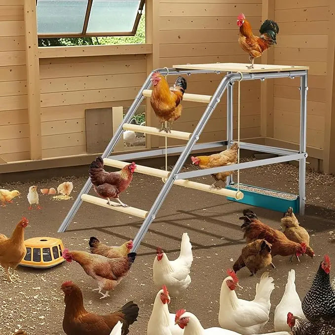 Chicken Perch with Ladder Design, Weatherproof Roosting Bars Swing Durable