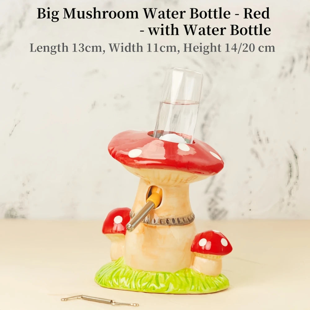 Mushroom Ceramic Hamster Hideout Water Bottle with Stand Food Bowl Sleep house