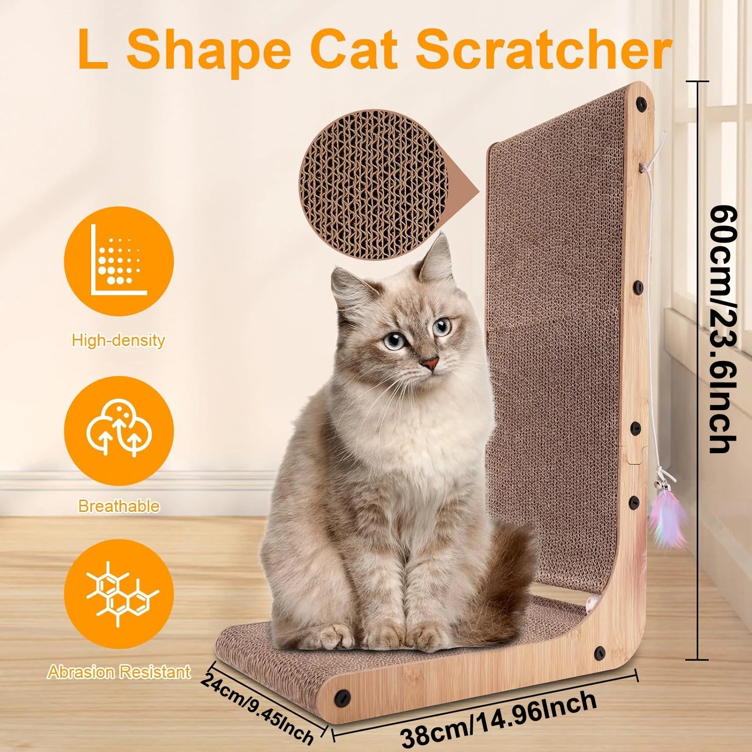 23.6 Inch Cardboard L Shaped Cat Scratcher For Indoor Cats