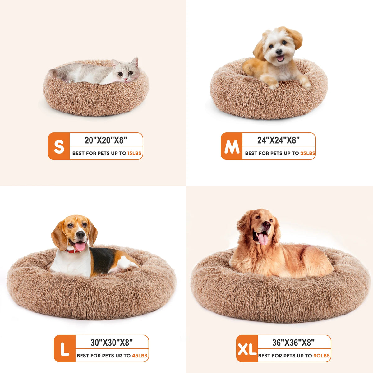 Calming Dog Bed for Medium to Large Dogs Washable Large Pet Bed Anti-Slip Round Fluffy Plush Faux Fur
