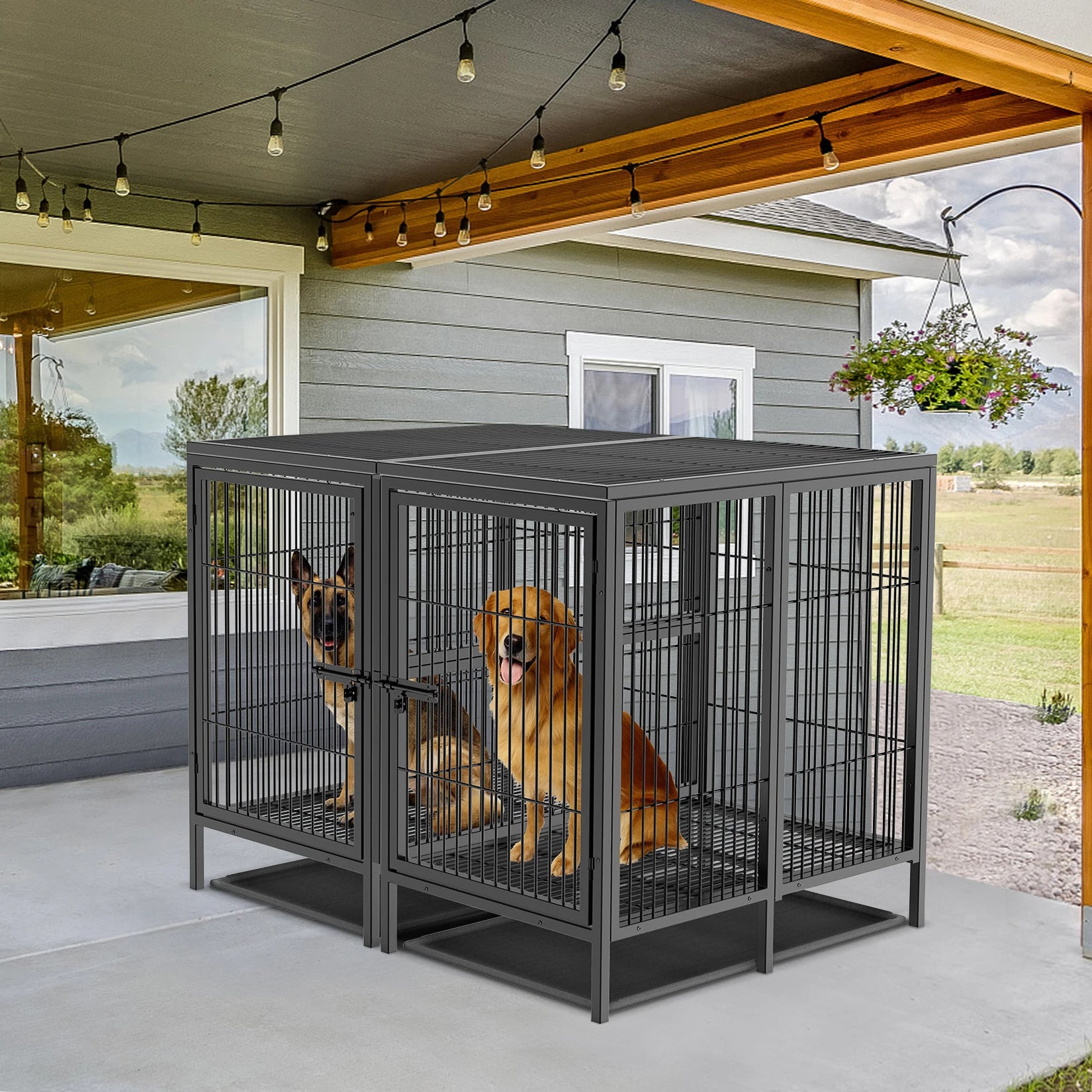 Heavy Duty Dog Crate: 52Inch Extra Large Pet Raised Metal Cage with Removable Divider