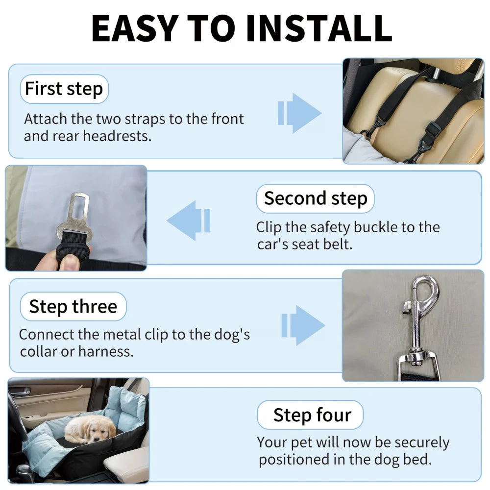 Portable Dog Car Seat Travel Bed Carrier Cushion with Storage Pocket