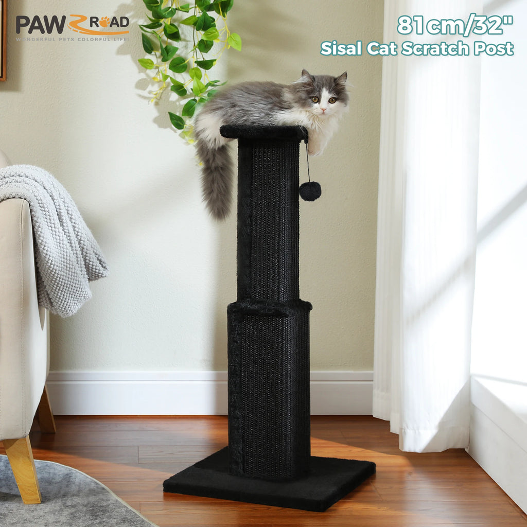 Large Cat Scratching Post for Indoor Cats with Woven Sisal Dangling Ball Tall Cat Scratcher