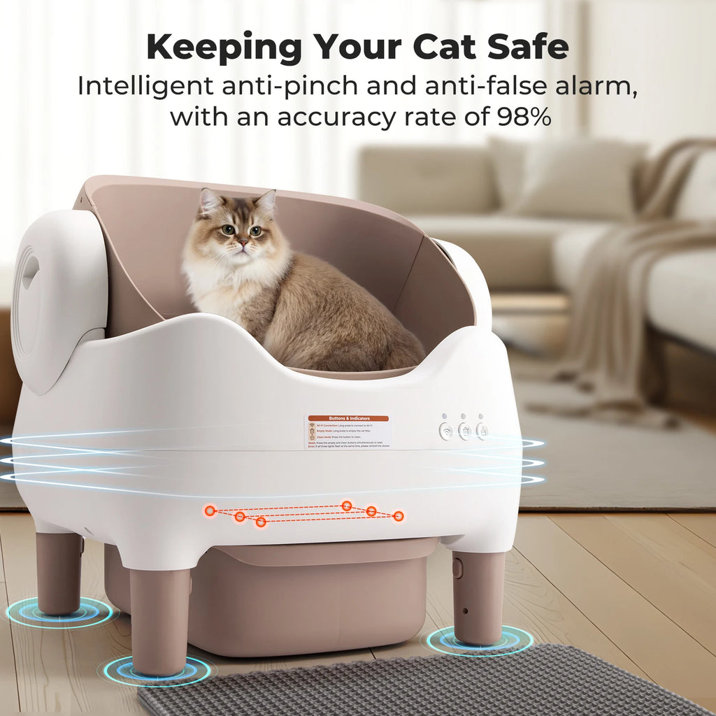 Self-Automatic Cleaning Litter Box, with APP Control, Odor-Free Large Waste Bin, Open-Top for Multi Cats