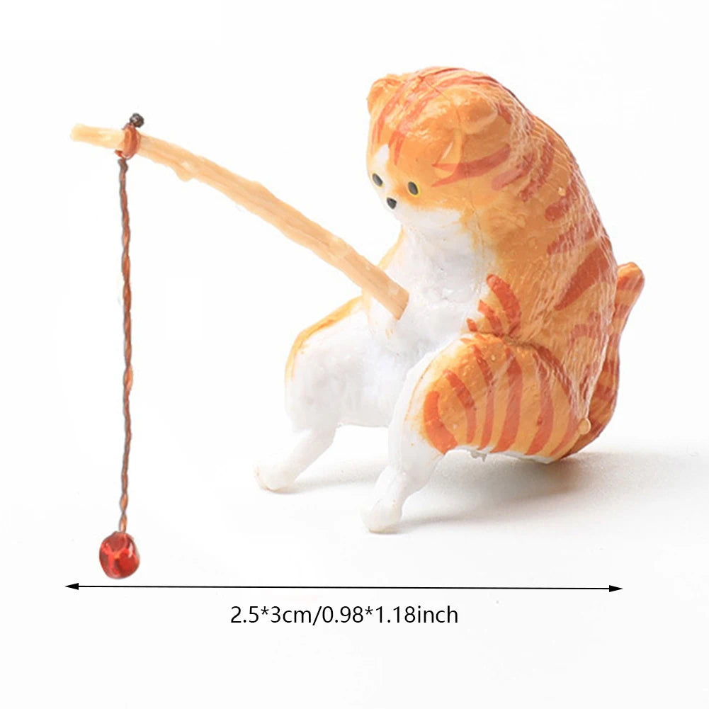 Kitten Fishing Ornament Fish Tank Landscape Decorations Cat Fishing Figurine Aquarium Tanks