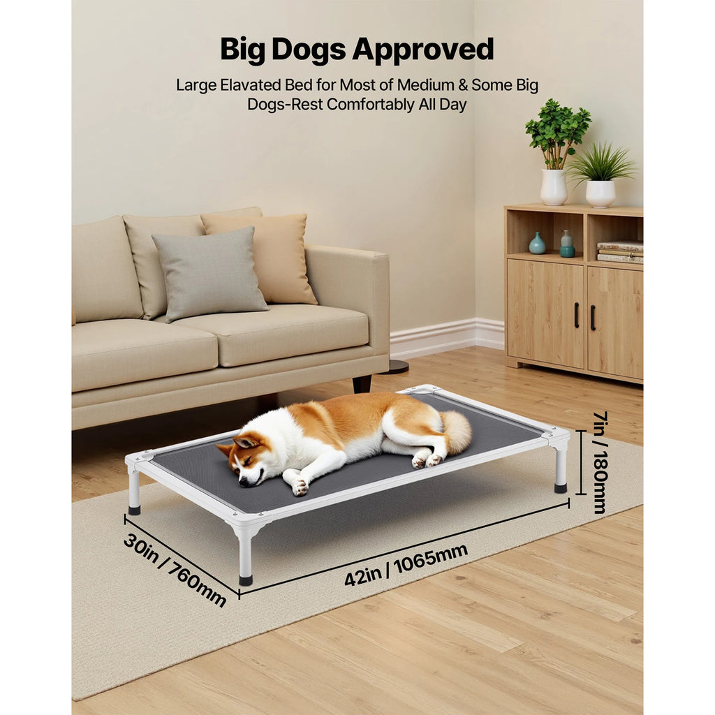 Elevated Dog Bed for Large Dogs Portable Raised Cot with Aluminum Tube Metal Frame and Breathable Textile Mesh