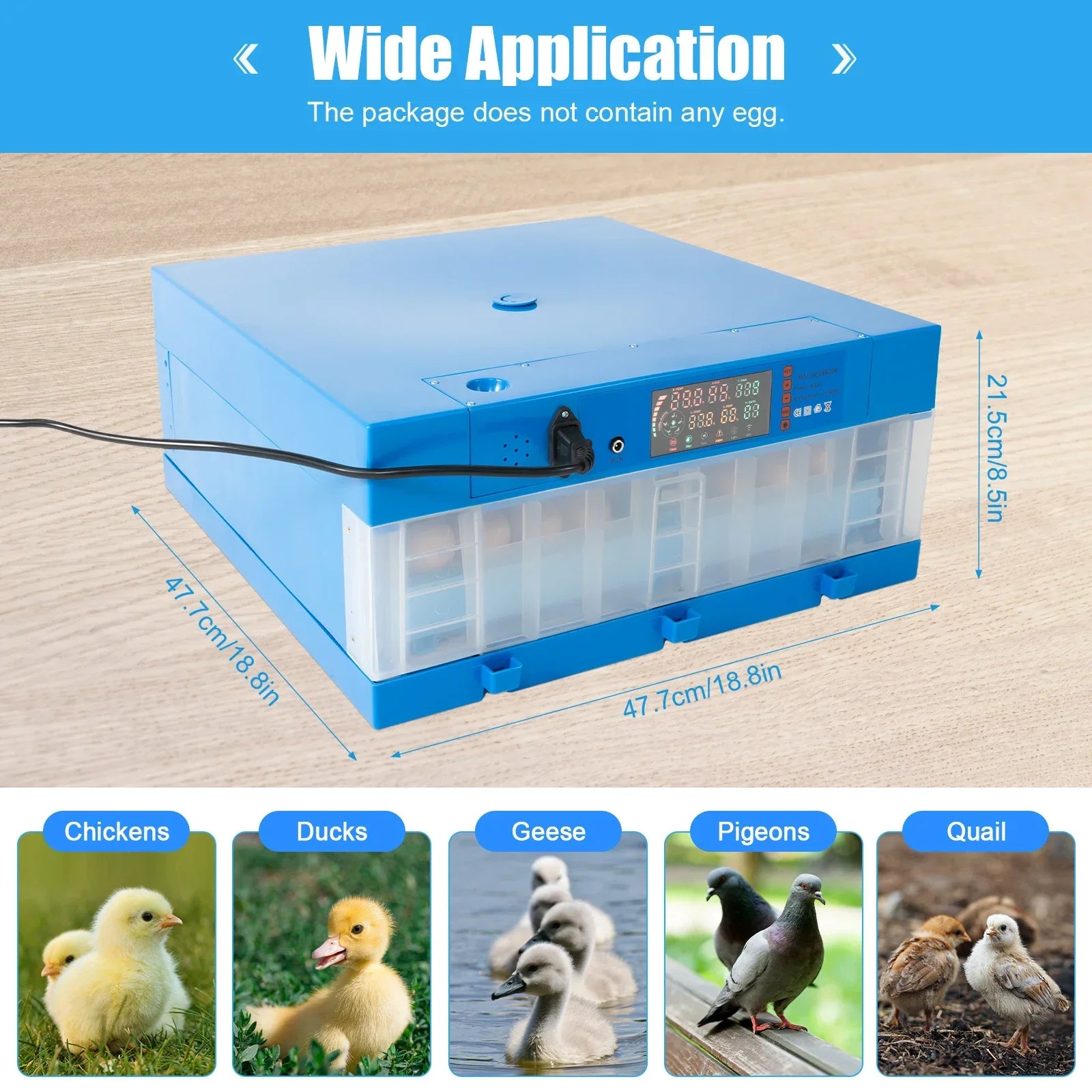 Professional 64 Egg Incubator with Automatic Turner, Digital Thermostat Control for High Hatch Rate, Ideal for Chicken & Duck