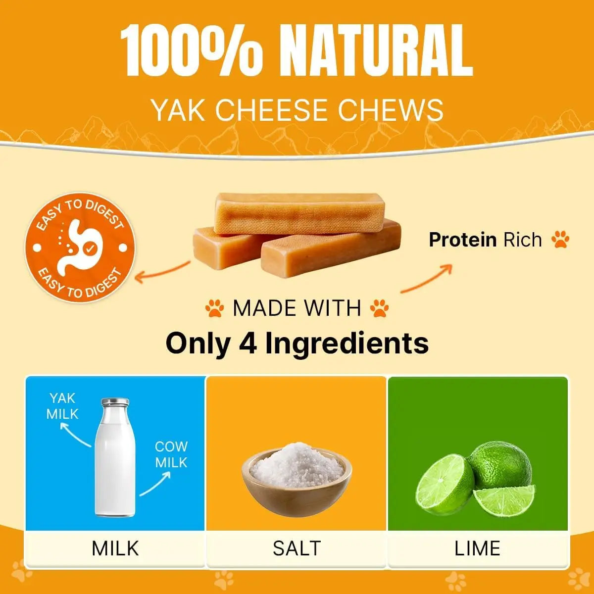 Yak Cheese Dog Chews for Aggressive Chewers - 12 Large Sticks, Easy Digest, No Additives