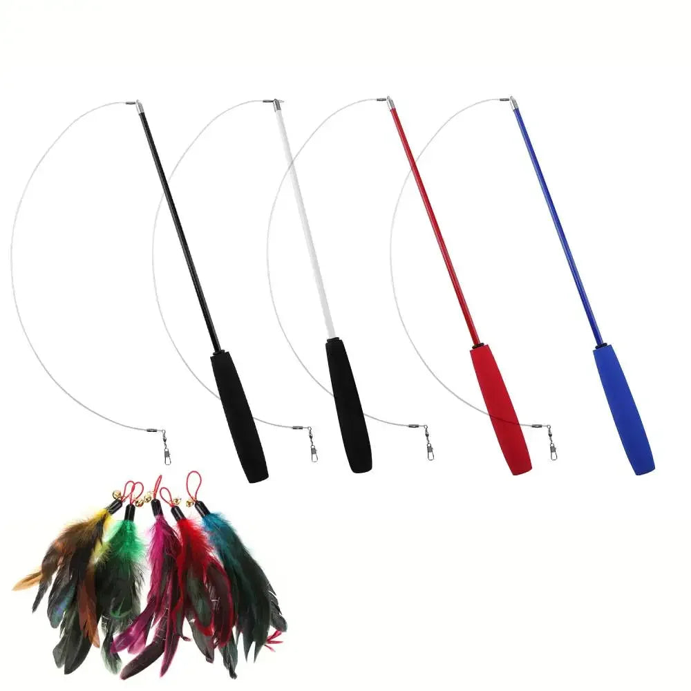 Cat Kitten Three-section Telescopic Fishing Pole Wand for Interactive Play Toys