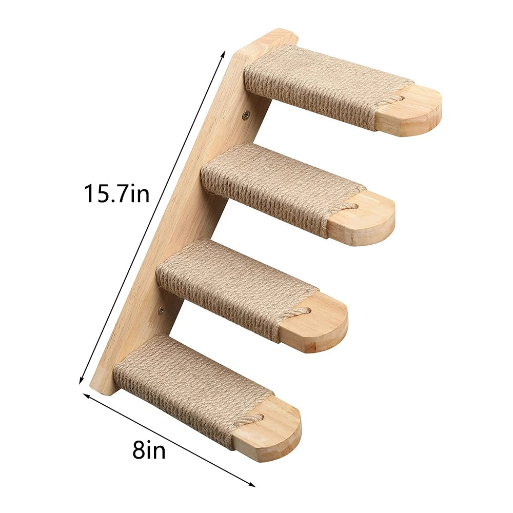 Cat Climbing Shelf Wall Mounted Four Step Stairway With Sisal Scratching Post For Cats