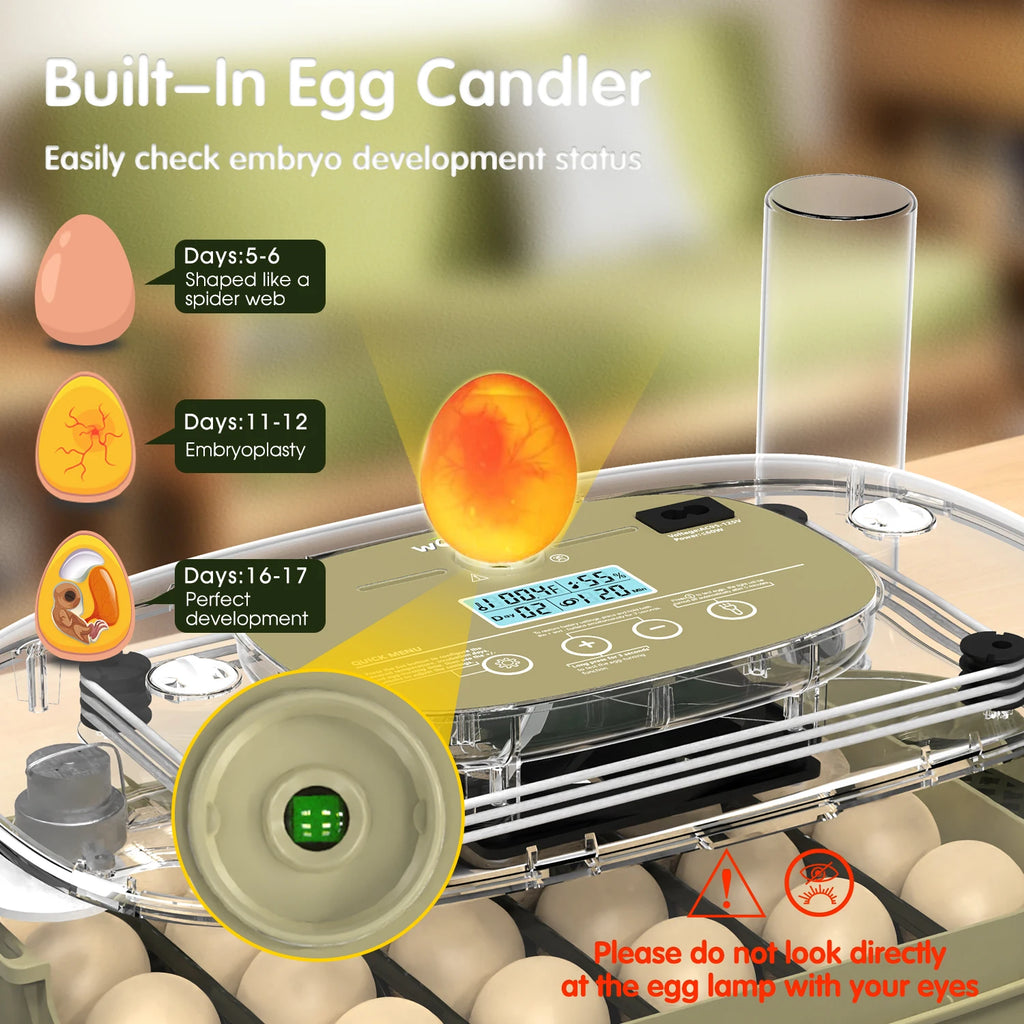 24 Egg Incubator with Automatic Turning, Temperature and Humidity Control, LED Egg Candler, and Auto Water Addition