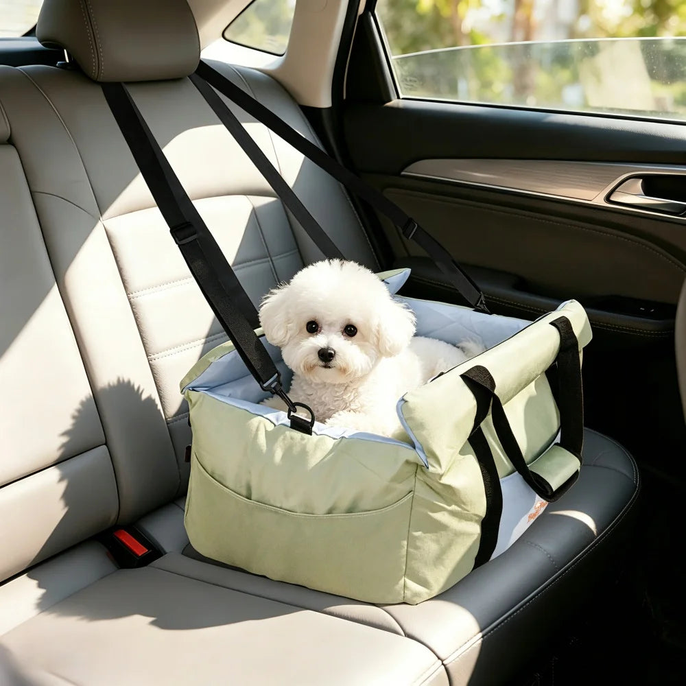 Portable Dog Car Seat Pet Booster Seat Travel Carrier Bed with Safety Belt Storage Pocket Removable Washable Cover