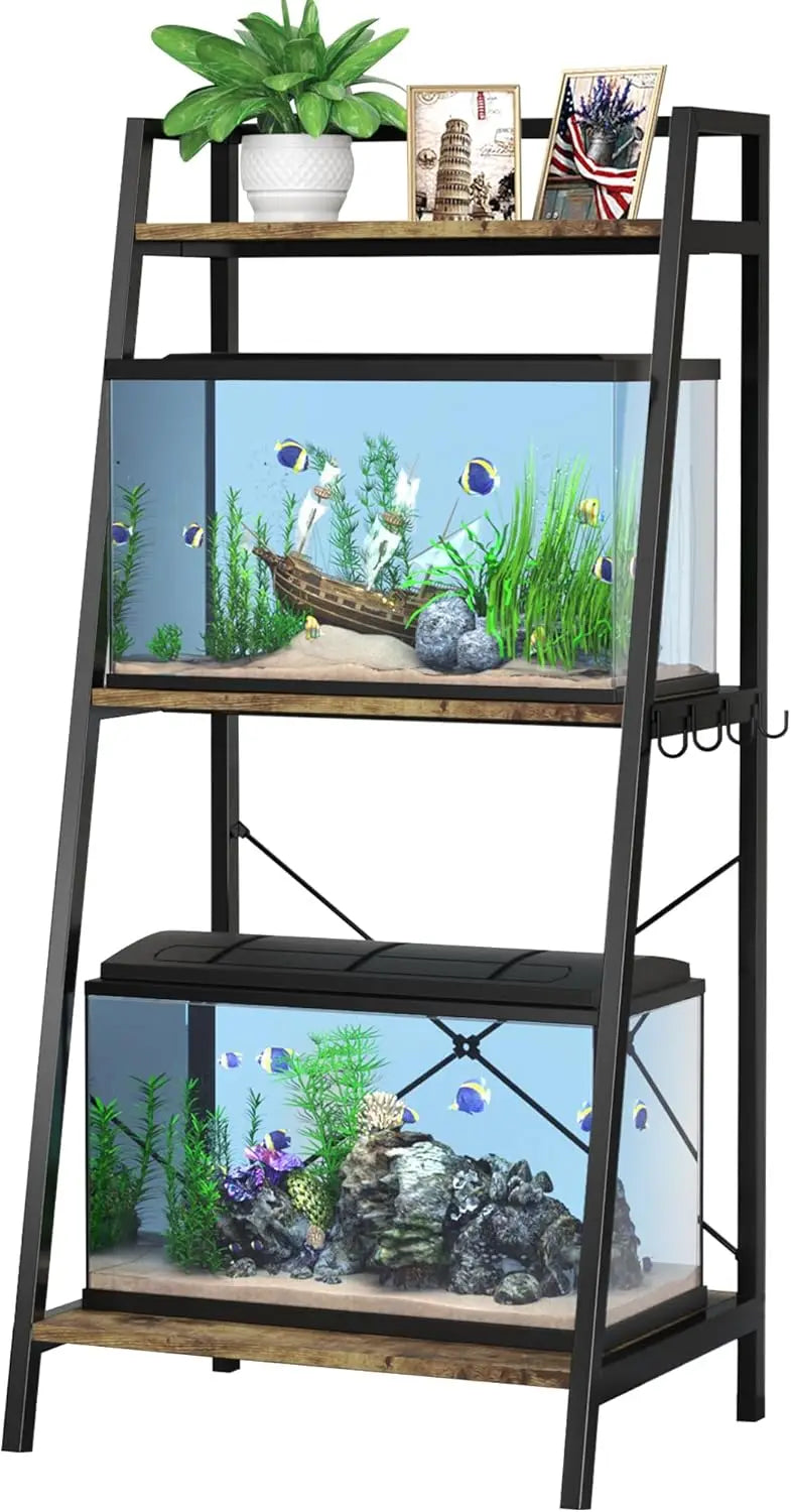 5-10 Gallon Metal Aquarium Stand with Plant Shelf and Storage, Fits Turtle and Reptile Tanks