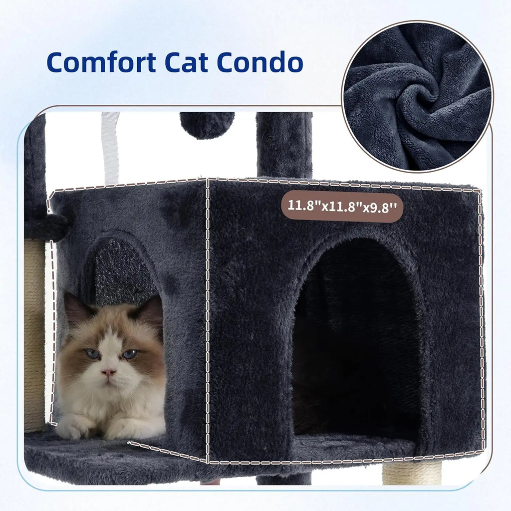 43.3 Inch Cat Tree Tower for Indoor Cats with Sturdy Steel Tube, Hammock, Condo, Scratching Post