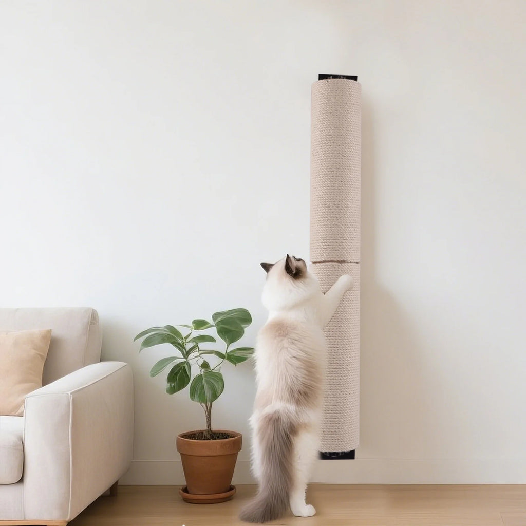 Cat Scratching Post Wall Mounted, 24 inch Tall 3.5-inch Diameter, Hemp Rope for Indoor