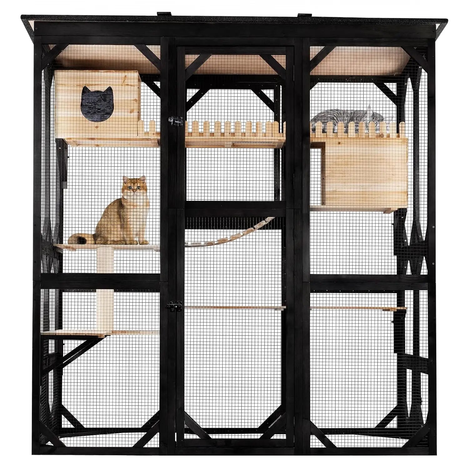 71" Large Outdoor Cat Enclosure Walk-in Weatherproof Roof 6 Doors