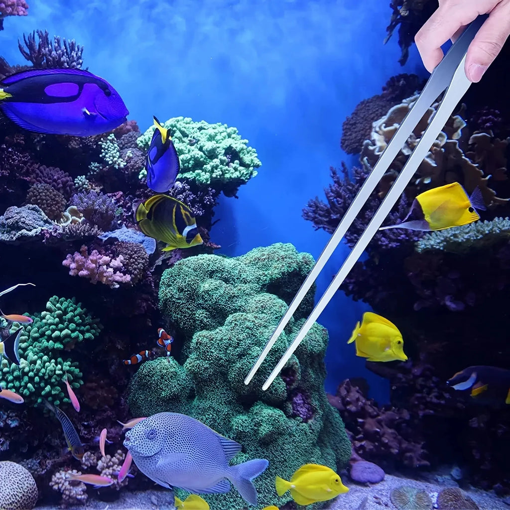 38cm Stainless Steel Aquarium Tweezers Pliers Straight Curved Forceps Aquatic Feeding Tongs