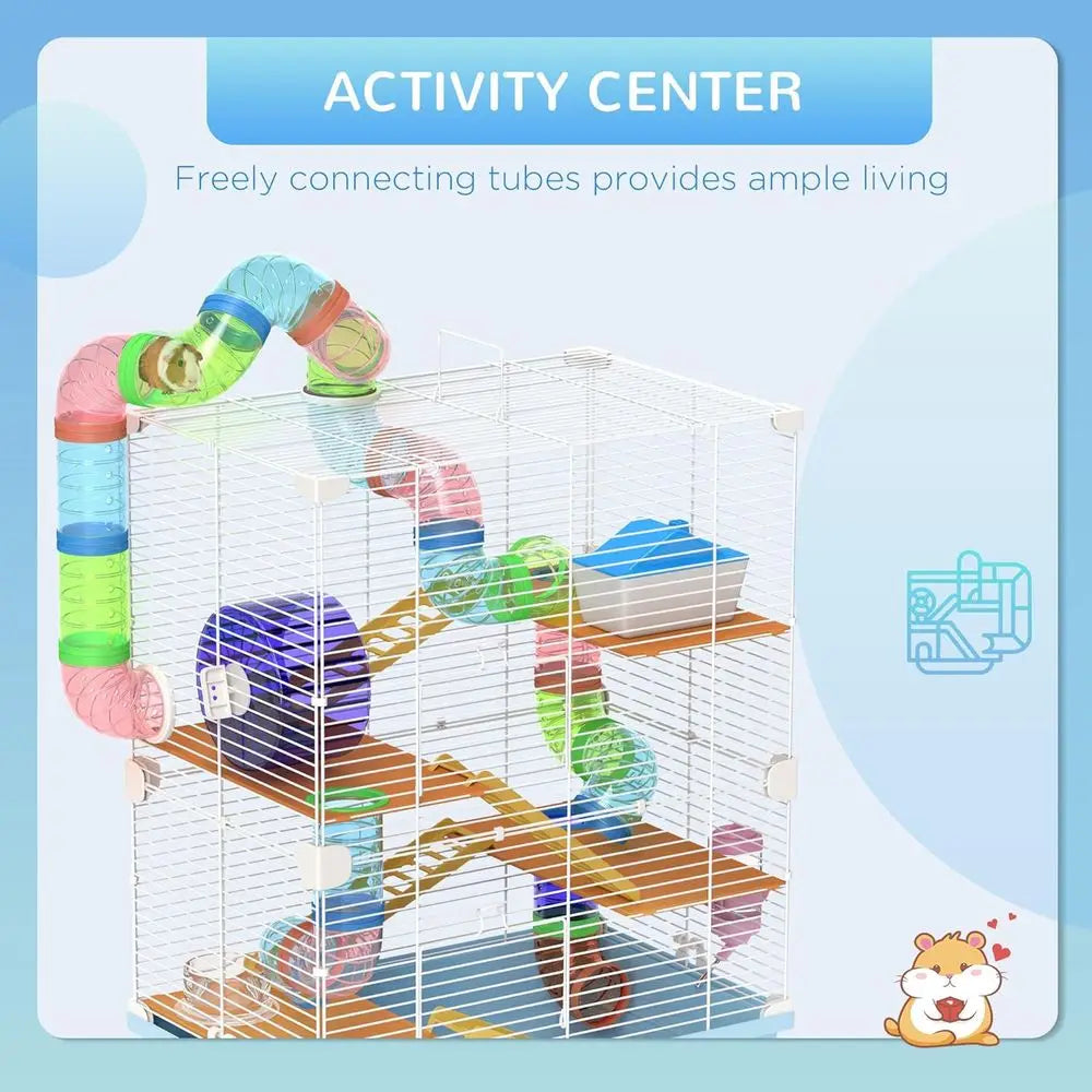 18" 5 Tier Hamster Cage with Tubes and Tunnels, Small Animal Cage with Portable Carry Handle, Gerbil Cage with Water Bottle