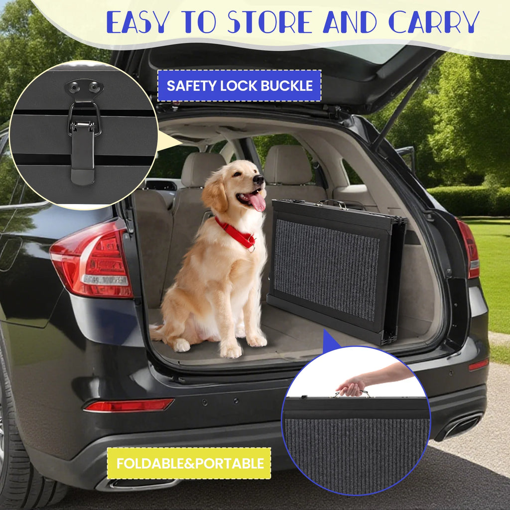 Folding Dog Ramp For Car, Pet Ramps For Large Dogs With Non-Slip Rug Surface Portable