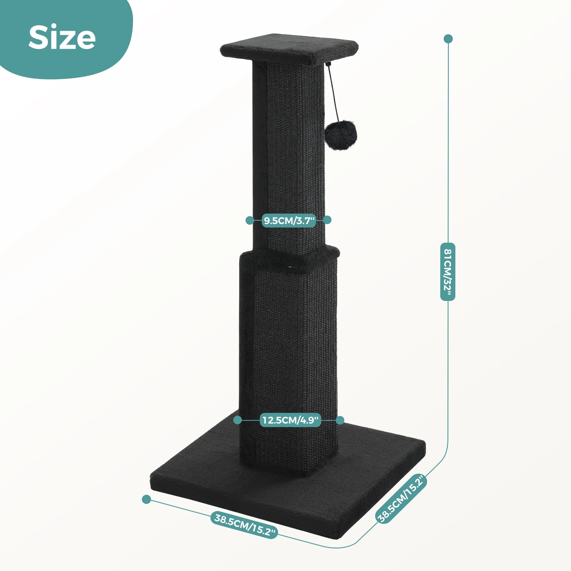 Large Cat Scratching Post for Indoor Cats with Woven Sisal Dangling Ball Tall Cat Scratcher