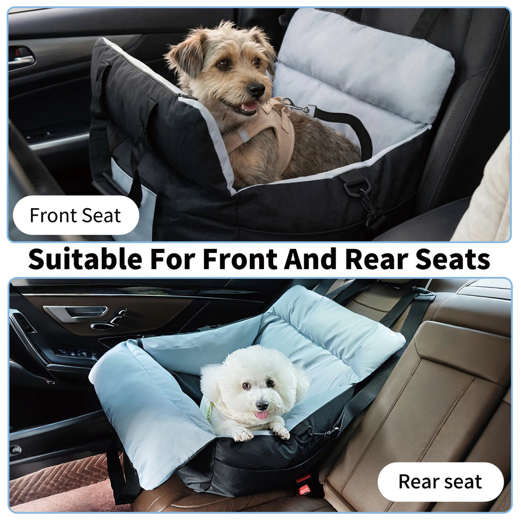 Portable Dog Car Seat Pet Booster Seat Travel Carrier Bed with Safety Belt Storage Pocket Removable Washable Cover