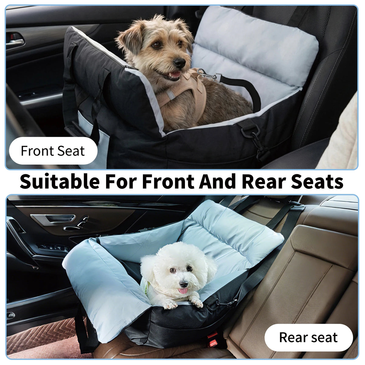 Portable Dog Car Seat Pet Booster Seat Travel Carrier Bed with Safety Belt Storage Pocket Removable Washable Cover