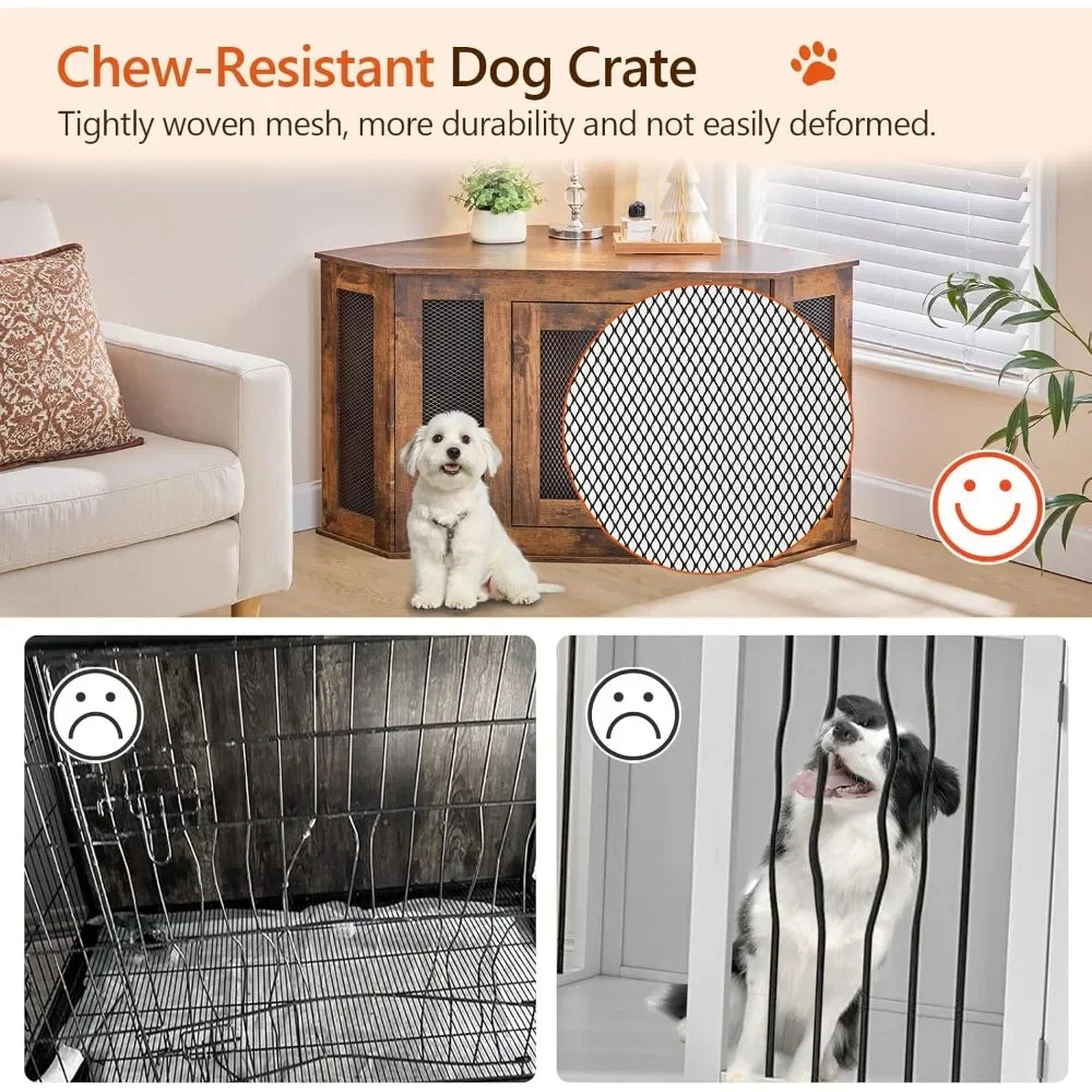 Corner Dog Crate, Wooden End Table, Decorative Pet Crate Indoor Use