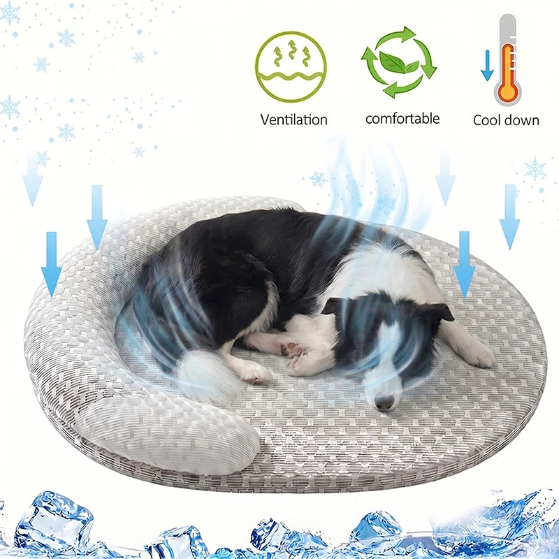 Cooling Bed Summer Ice Silk Mat Oval Pet Nest Breathable Heat Dissipation Cooling Pad for Small Medium Large Dogs Cats