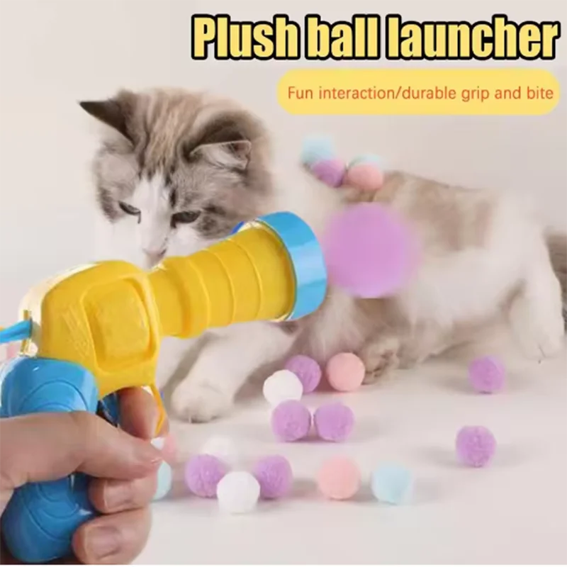 Cat Toy Interactive High Fun Toy Gun 10/20/30/100Pcs Plush Ball Launches Quiet High Bounce Ball