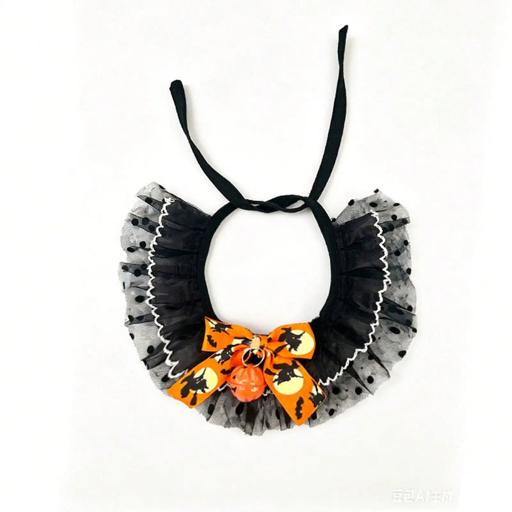 2pc Halloween Pet Bandana Hat Set, Cute Cat Dog Bib Collar With Lace Trim, Festive Pet Costume Accessories For Party Dress Up