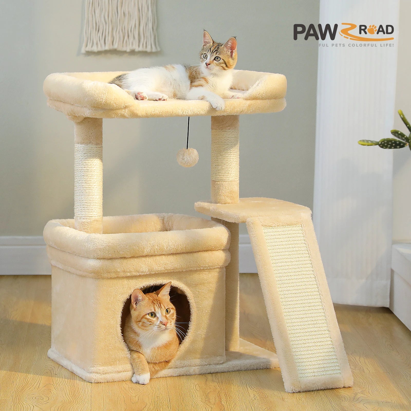 Small Cat Tree for Indoor with Sisal Scratching Post and Pad Wide Top Perch Large Cat Condo Cat Scratchers