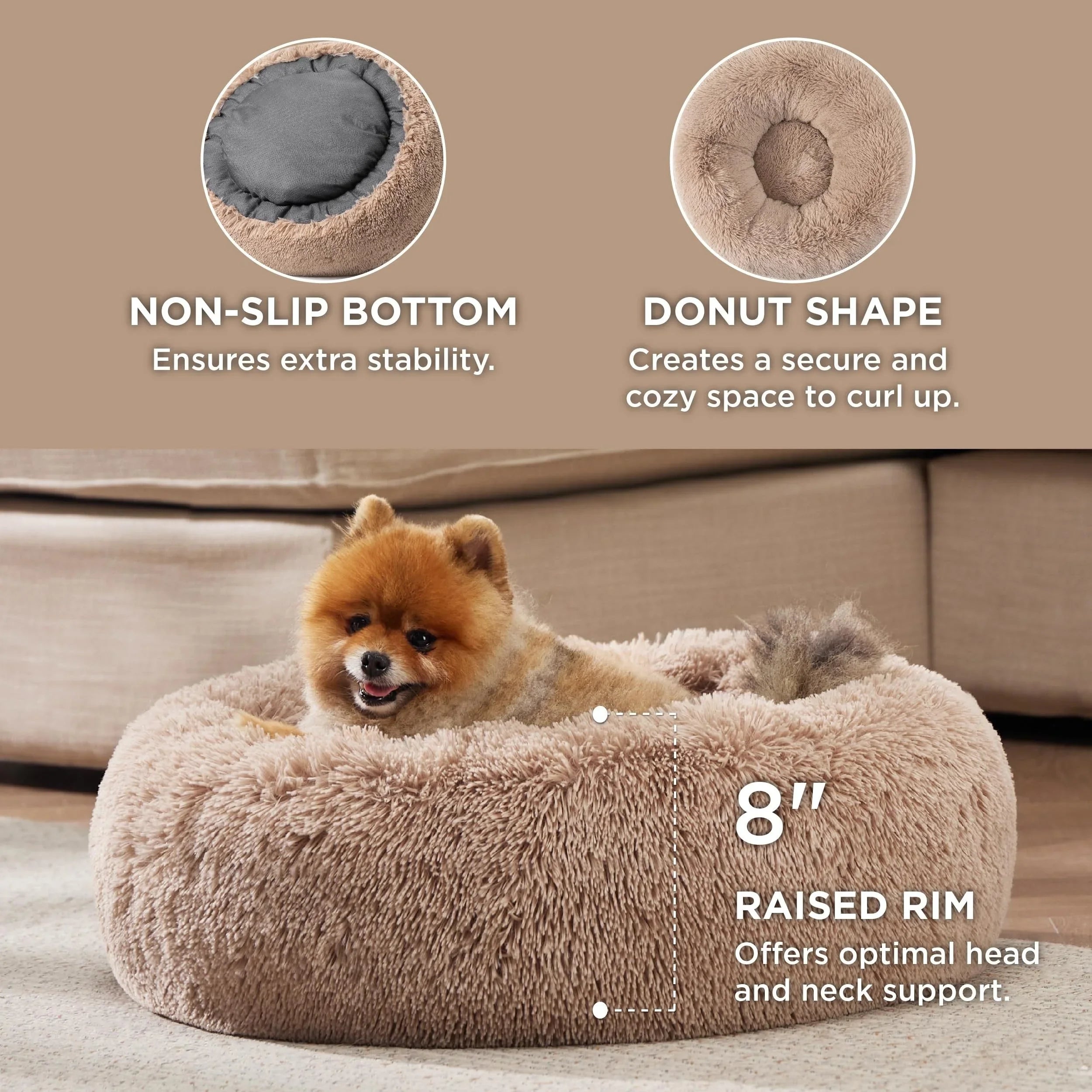 40-120cm Round Long Plush Winter Warm Soft Pet Sleeping Bed Dogs Cat