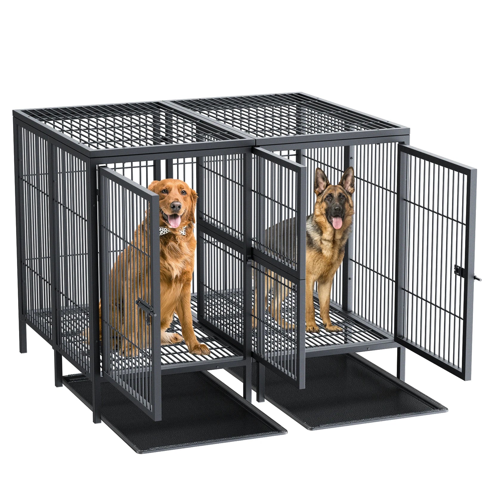 Heavy Duty Dog Crate: 52Inch Extra Large Pet Raised Metal Cage with Removable Divider