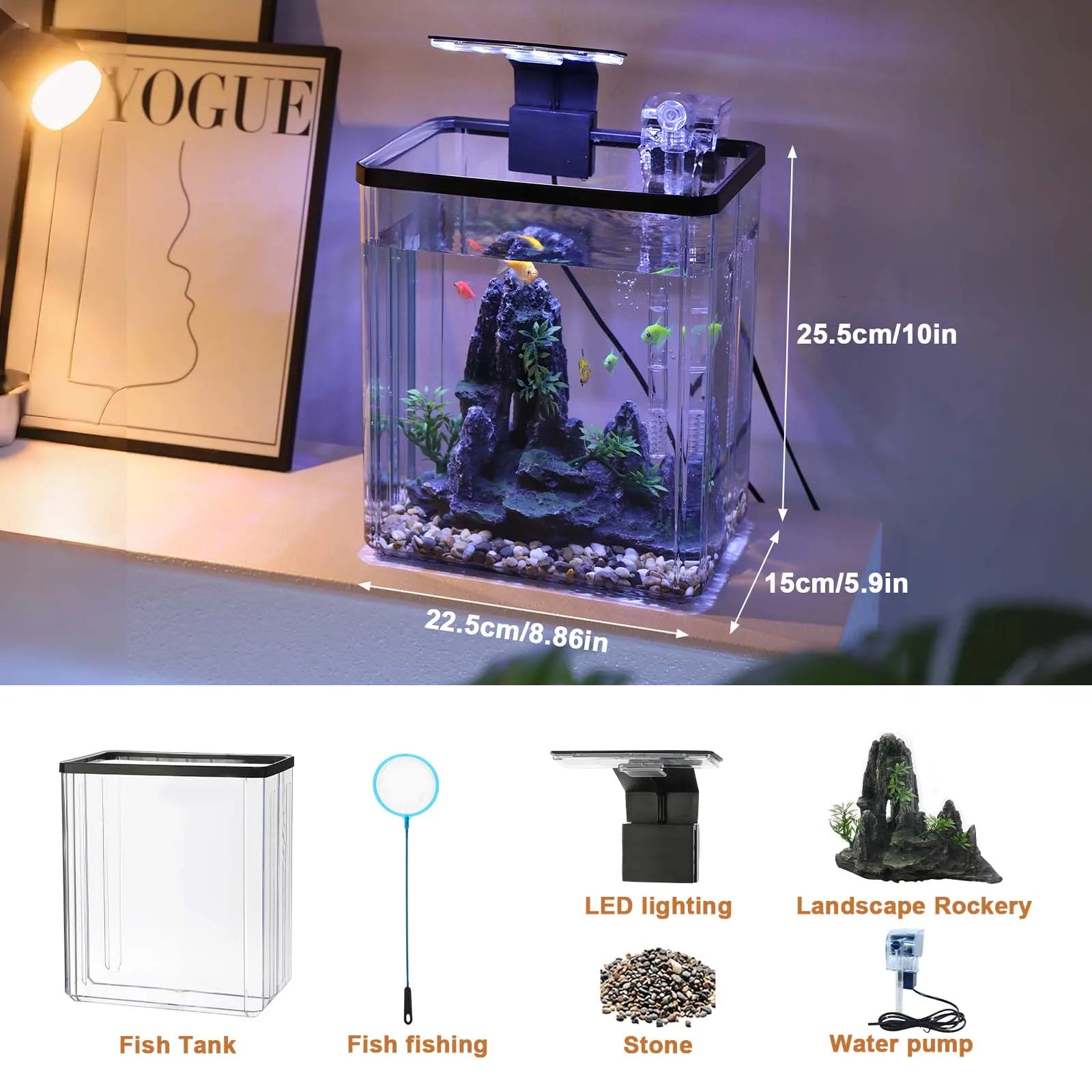 Mini Fish Tank Ultra White Desktop Filter Oxygen Generator Aquarium Starter Kit