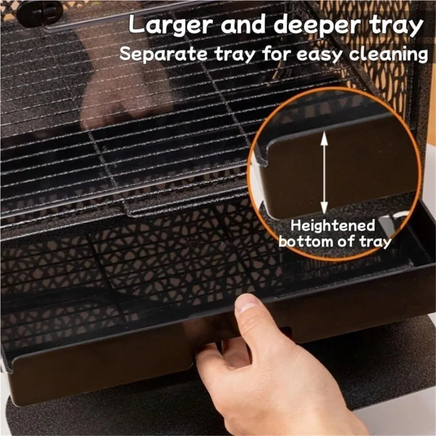 Large 30Inch Bird Cage with Play Top and Breeding Box Wrought Iron with Rolling Base for Small Pet Birds Indoors White