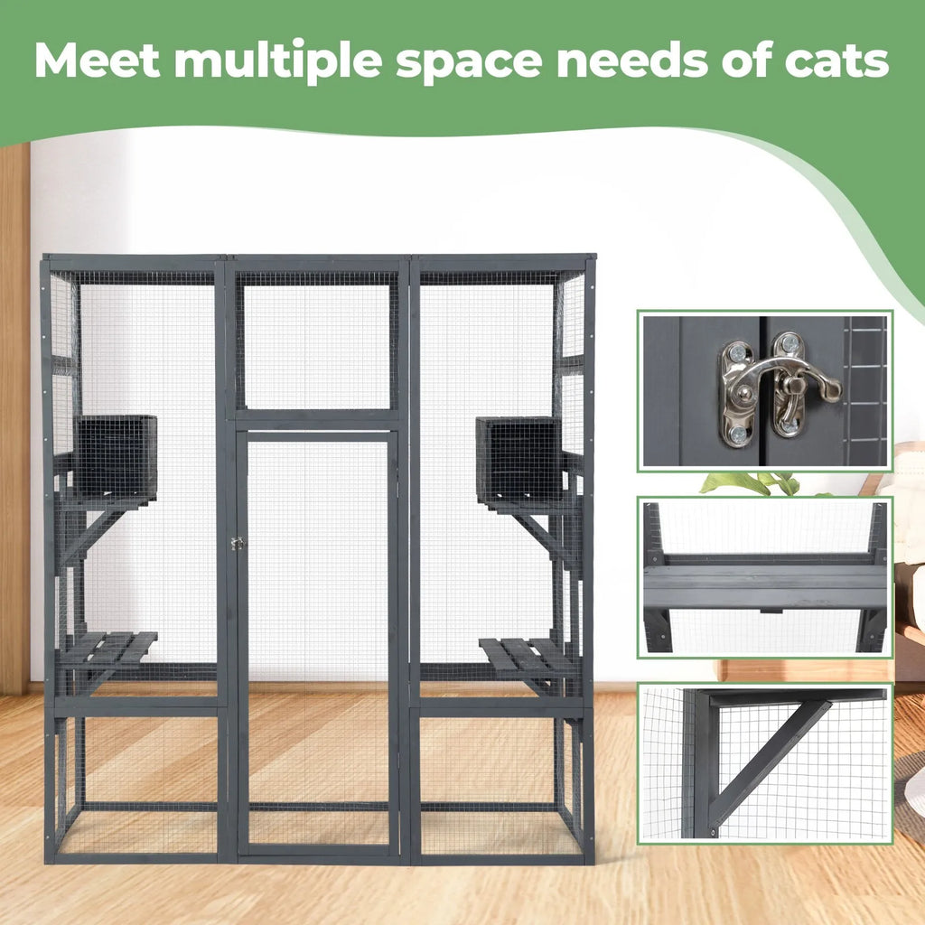 70'' Large Catio Outdoor/Indoor Cat Enclosure Cat House with 7 Platforms, 2 Resting Box